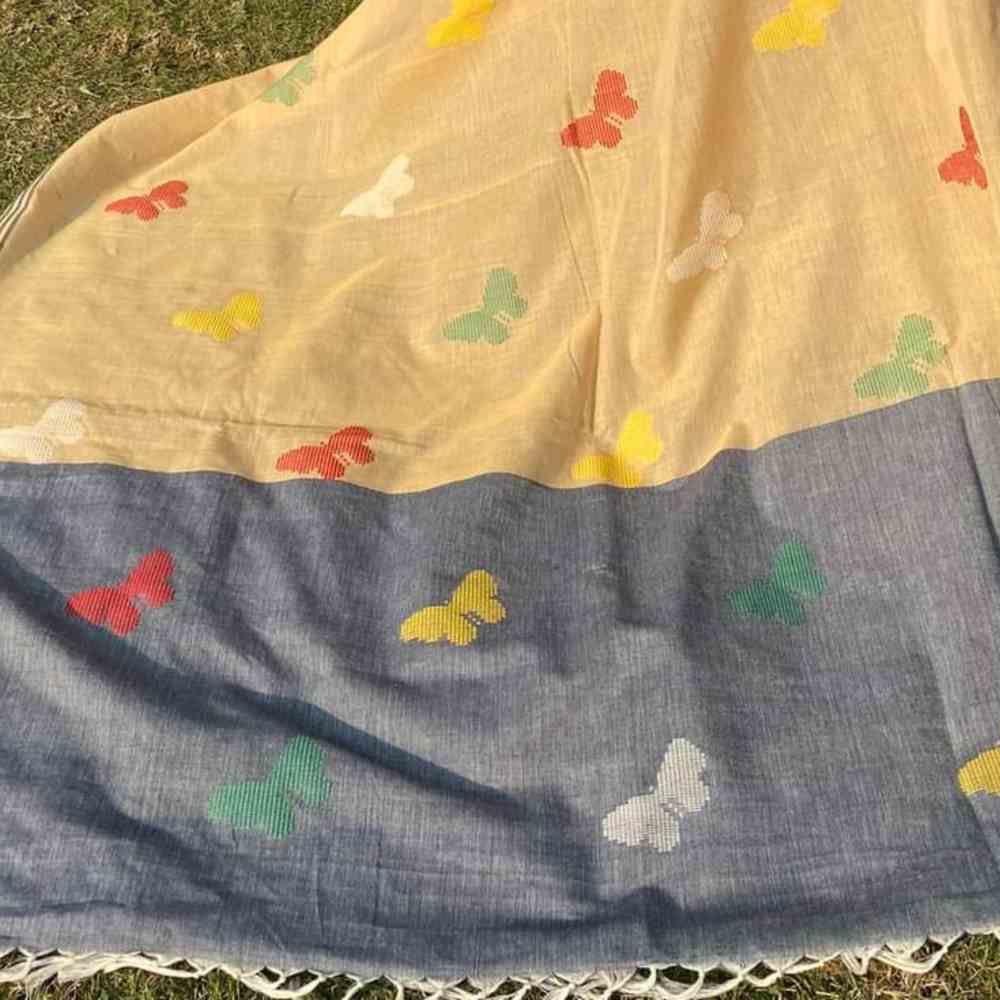 Tussar Saree with Madhubani Bride, Doli, and Kaahar Painting